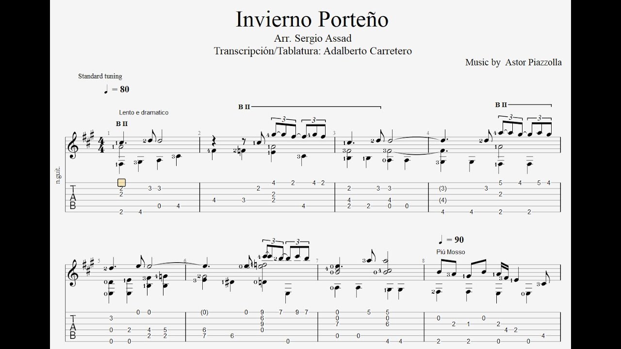 Invierno Porteño-Astor Piazzolla-Arr. Guitarra Sergio Assad-Tablatura-Partitura-Sheet Music-PDF-Free