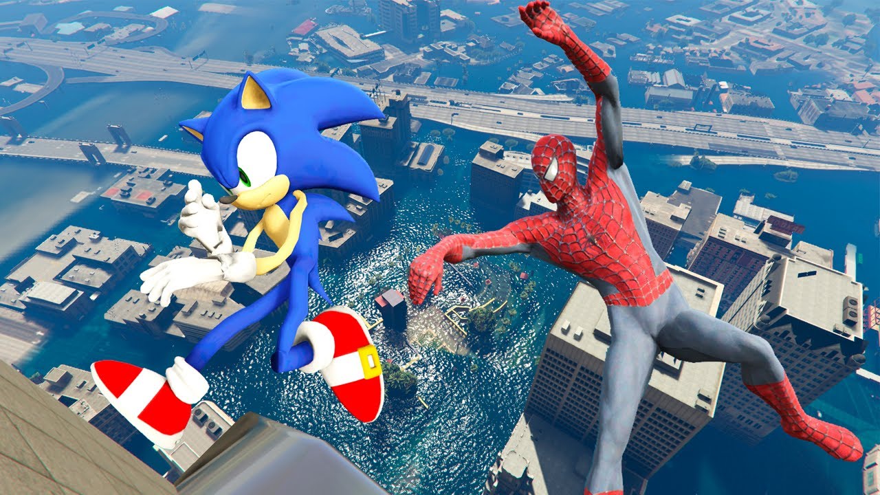 GTA 5 Water Ragdolls Spiderman and Sonic (Funny moments and fails, euphoria physics)