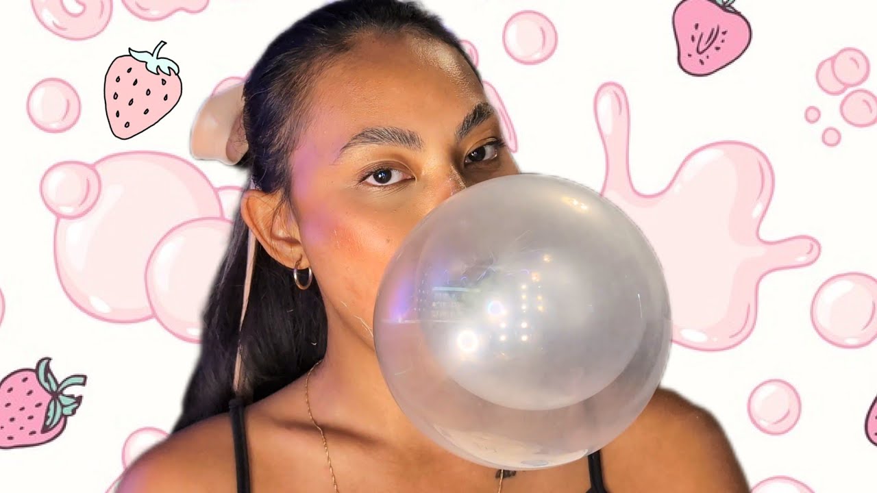 ASMR Side Profile Blowing Big Bubbles With Bubblegum , Chewing Tingly Mouth Sounds