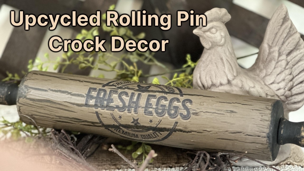 Beautiful Rustic Styled Crock w/ Upcycled Rolling Pins Upcycled 3 Ways