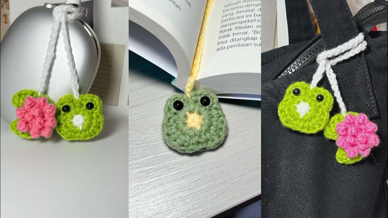 🐸 Crochet Frog & Lily Pad Bookmark ♡ Bag Charm ♡ Headphone Accessory Tutorial 🐸