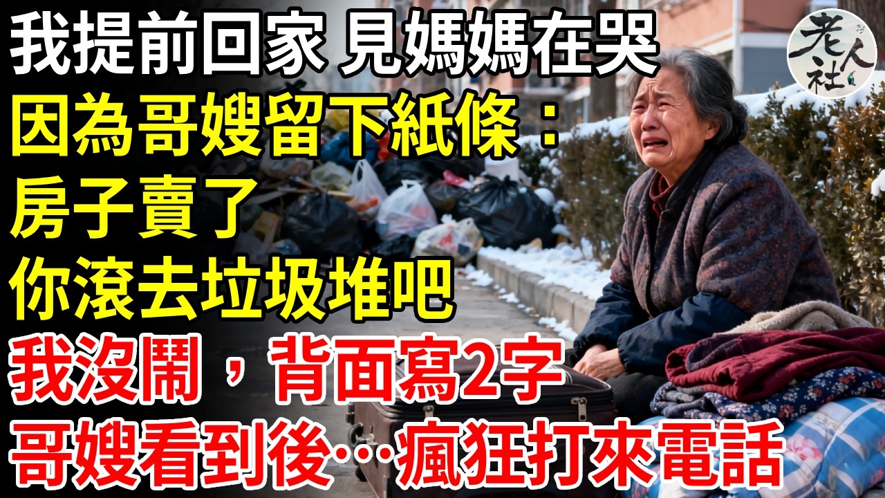 我提前回家見媽媽在哭，因為哥哥給她留下個紙條：這房子已經賣了，收拾好你東西，去垃圾堆裡！我沒鬧，只是在字條背面寫兩個字，哥嫂看到後&hellip;我的手機上顯示有49個未接來電#退休金#不肖子孫#老年生活#老人社