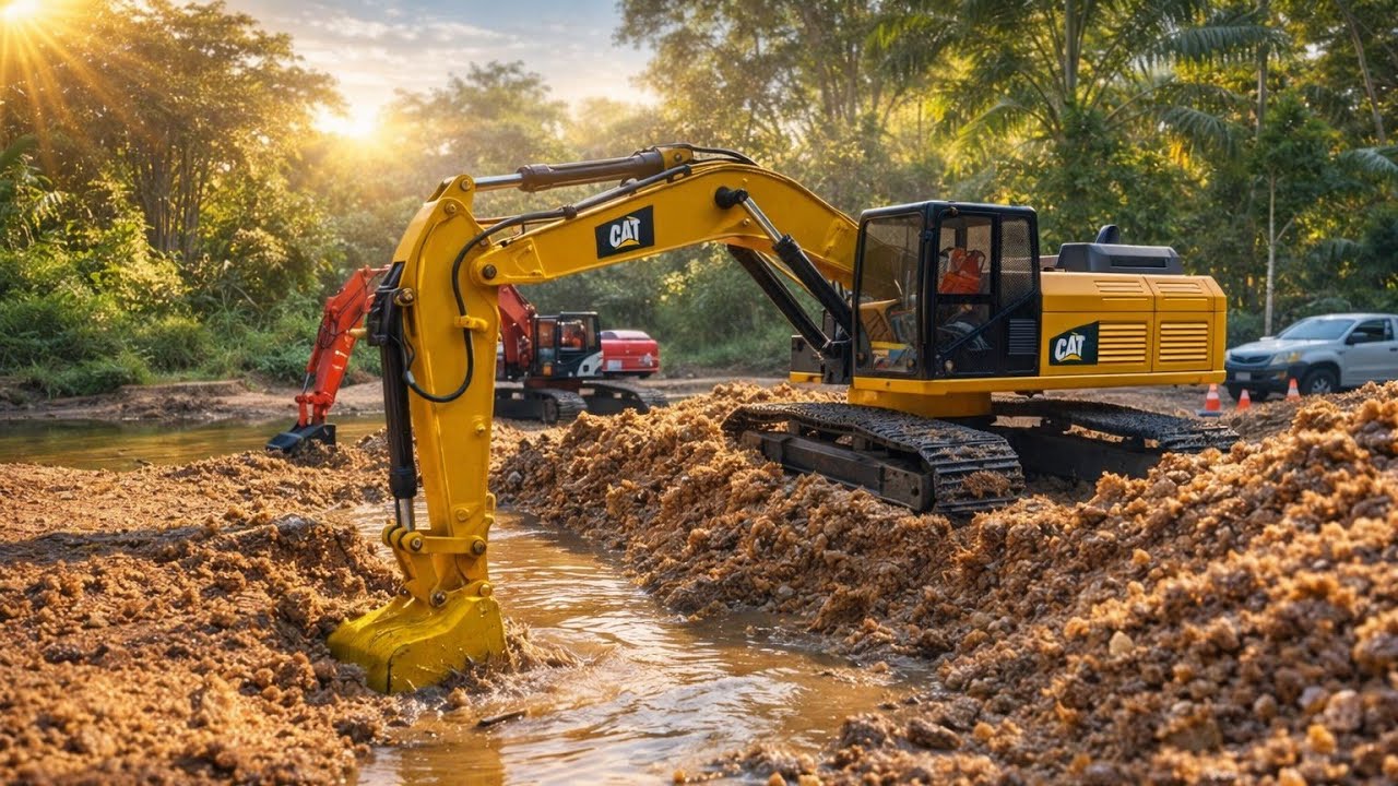 Strong Scale 1/16 : RC Excavator Hitachi & Caterpillar Planting The Culvert Project