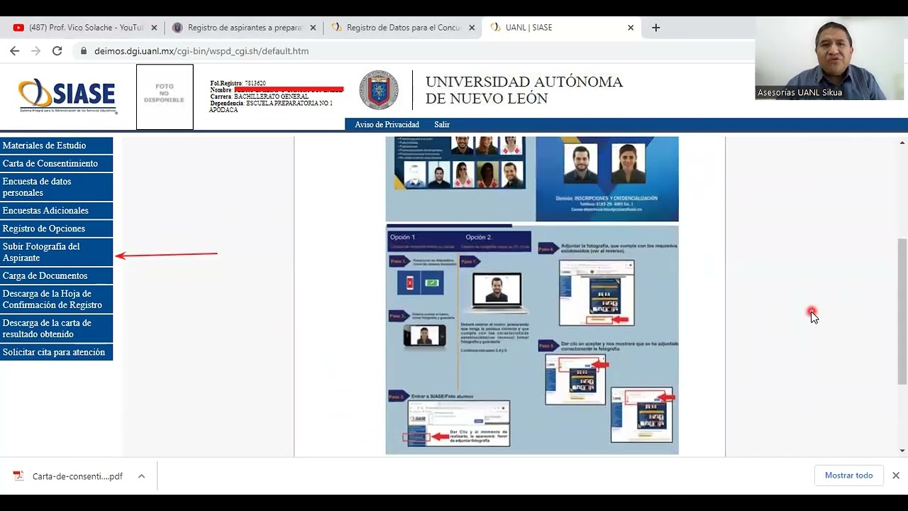 Subir fotografía / Proceso de registro UANL Preparatoria