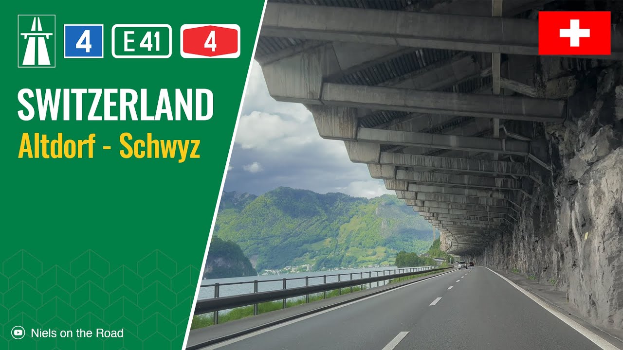 Driving in Switzerland: Hauptstraße H4 & A4 E41 from Altdorf to Schwyz