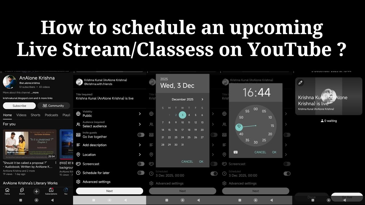 How to schedule an upcoming Live Stream/Classes for next ?