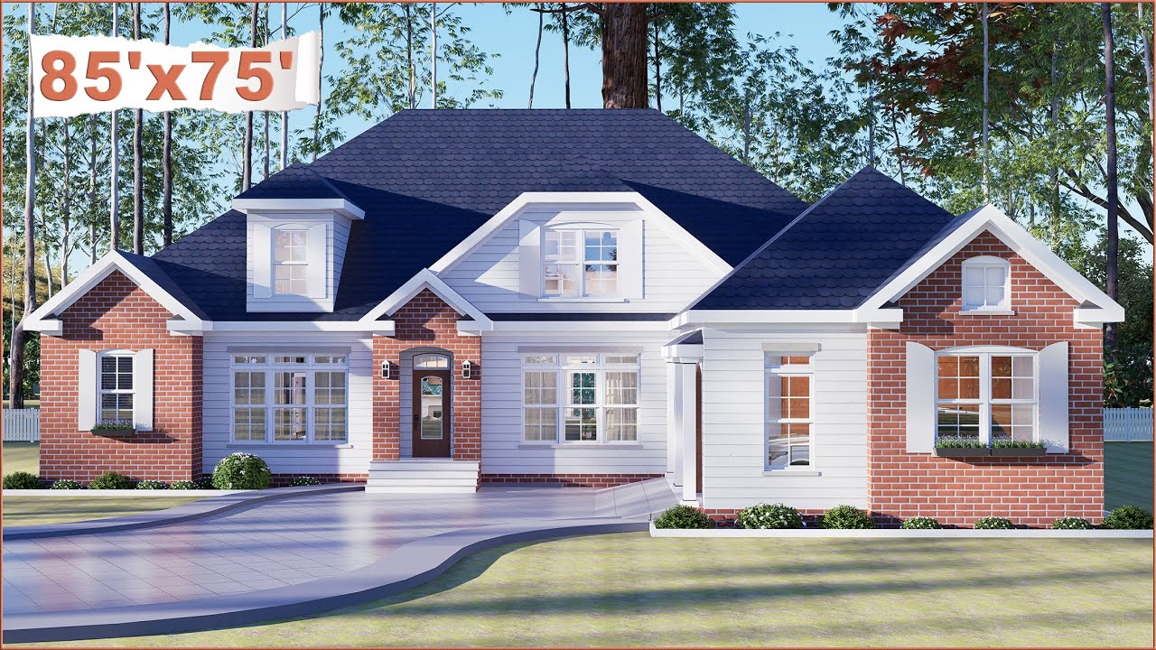 [85'X75'] The Lovely 5 Bedrooms Family Cottage House With Office+2 Car Garage+ Floor Plan [6375sqft]