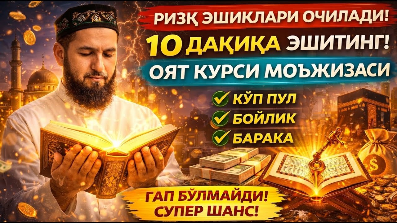 🔴 LIVE Oyat Kursi – Rizq, Mall, Uy VA Soğliq Uchun Eng Qudratli Duo |Кучли Дуо Тиловати