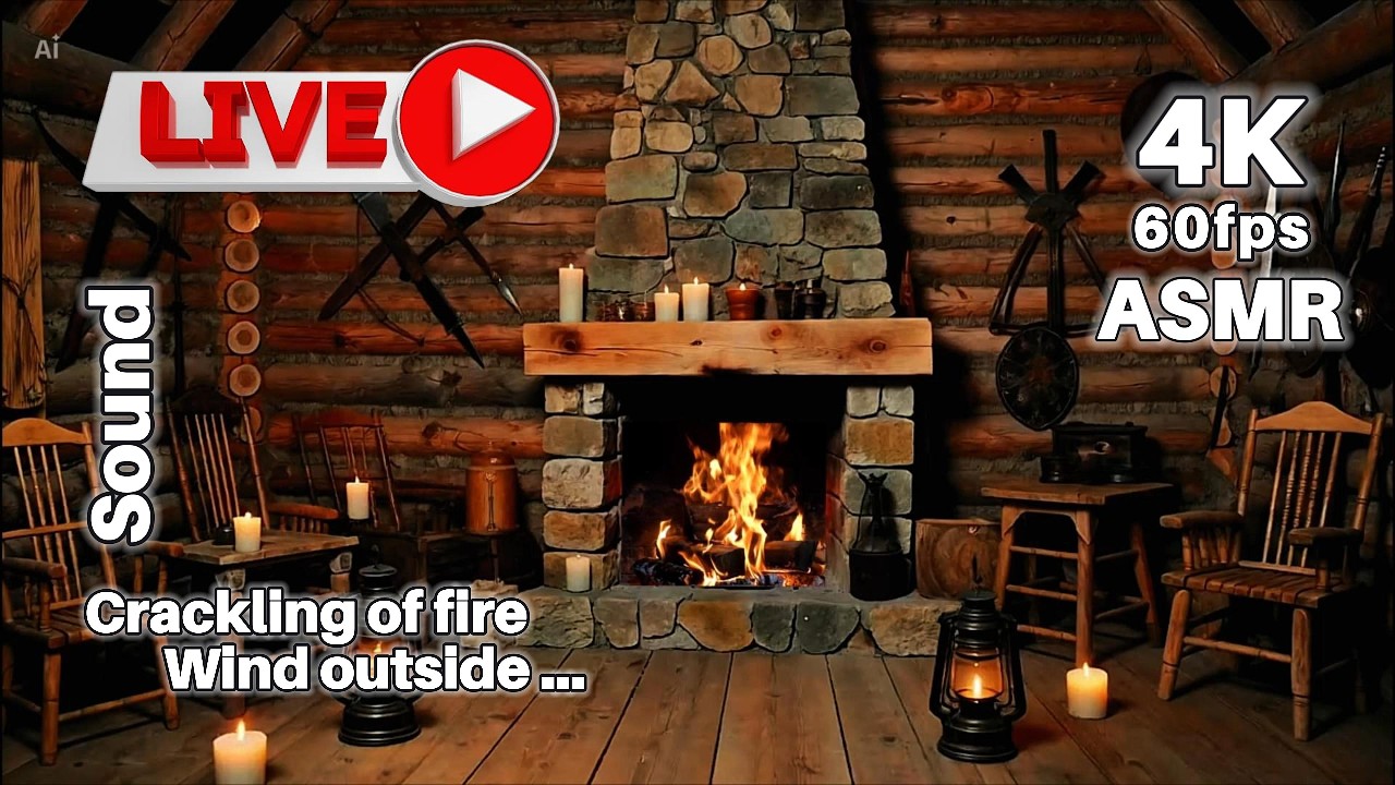 04 Medieval Castle Fireplace with REAL Flame • 4K60f Blizzard Ambience for Sleep & Focus