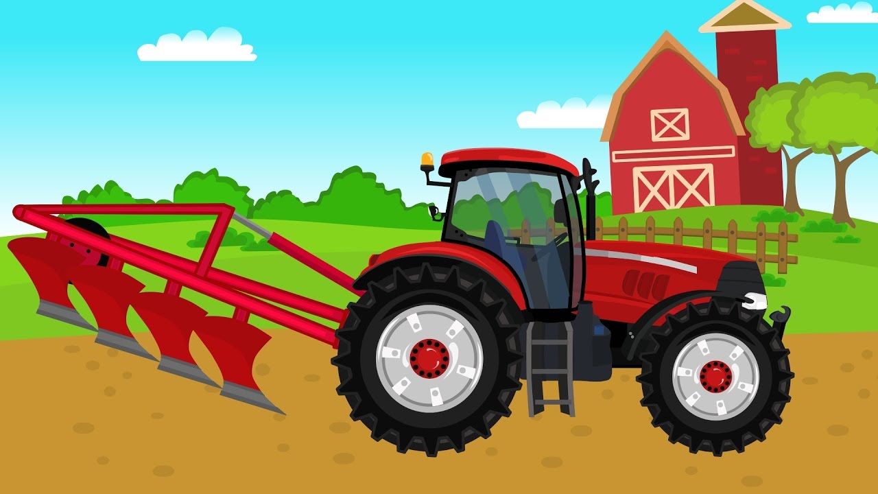 Folding and using the red tractor - plowing the field for sowing