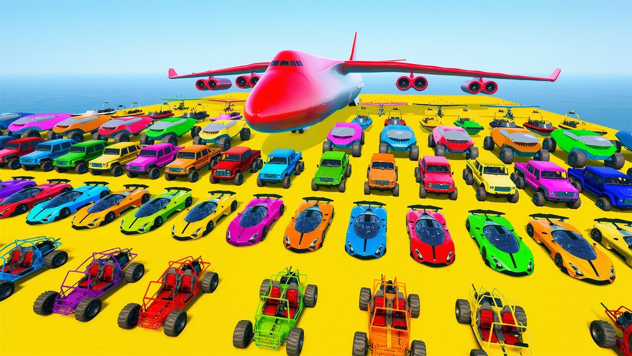 GTA V Mods ✈️ SPIDER-MAN Mega Stunt Challenge With Super Car, Motorcycle, Jet & Boat!