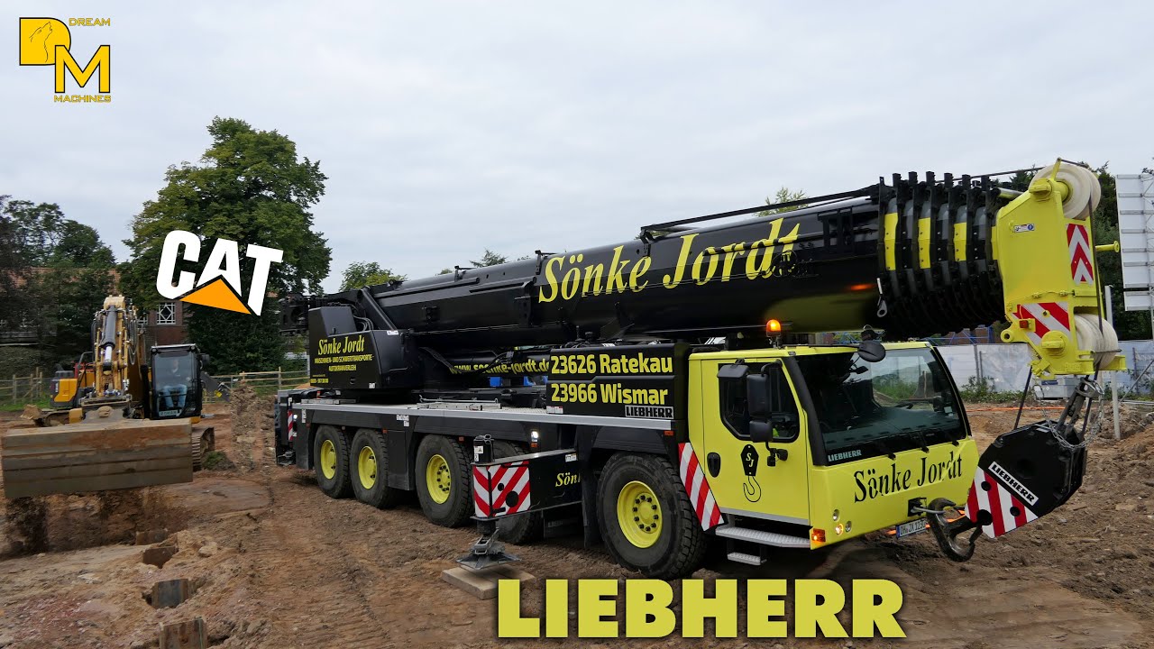 Heavy Lift Crane Liebherr LTM 1230 rigging 🏗️⛑️ging & Excavator Caterpillar 323 loading dirt ⚠️⚒️👷🏗️