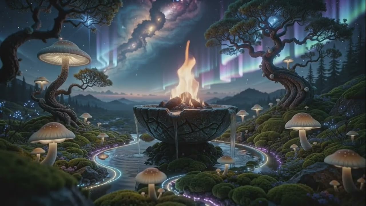 8 Hours Trippy Mushroom Fantasy 🔥💧 Fire & Water Background Ambience for Sleep | Ambient Cozy