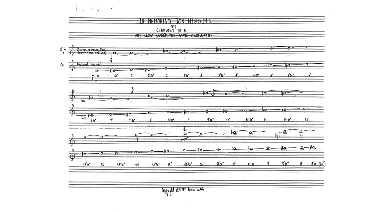 Alvin Lucier: In Memoriam Jon Higgins, for Clarinet and Slow-Sweep Pure Wave Oscillator (1984)