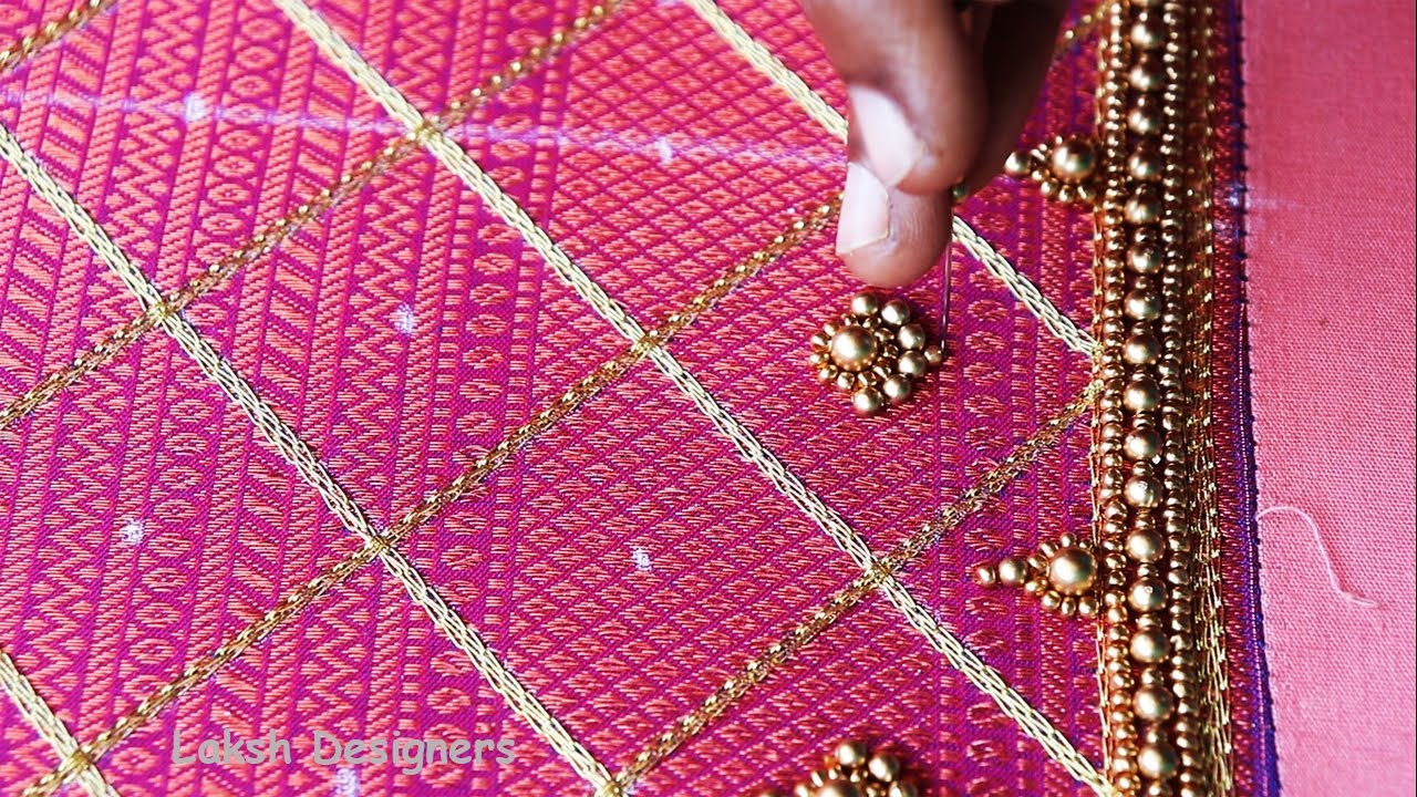 Rs.2200 to 2800 range aari work checked sleeve design / aari work elbow sleeve bridal work design