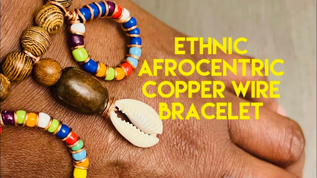 Ethnic Afrocentric copper wire how to make adjustable seed bead cowrie shell bracelet