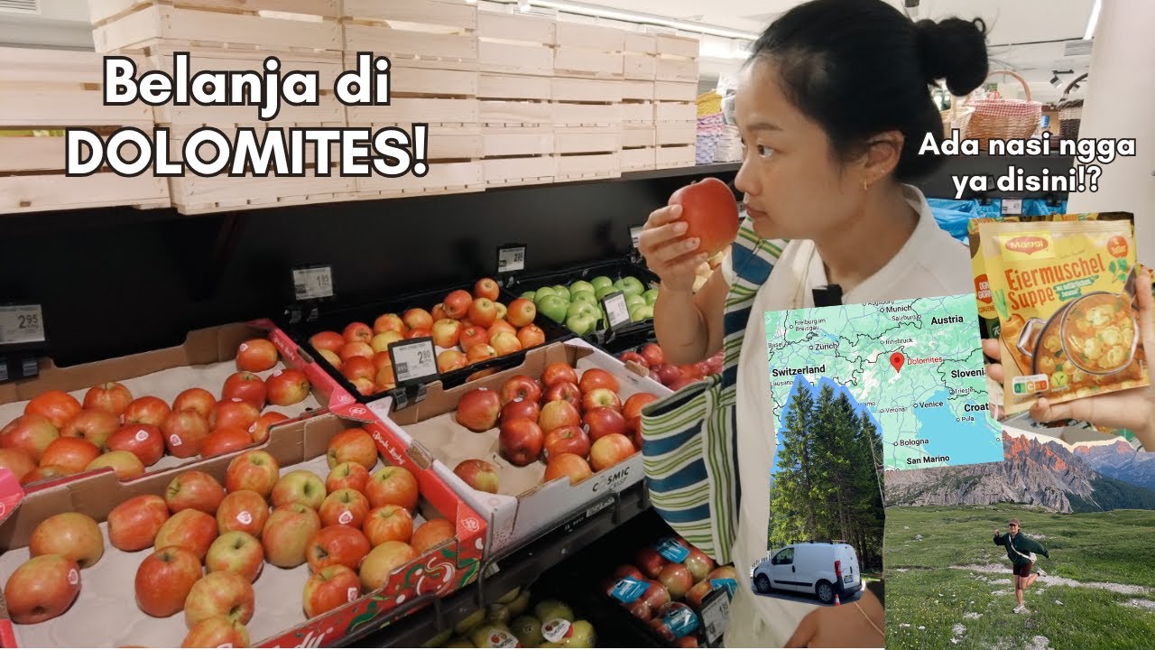 Kangen makan nasi, langsung ke supermarket beli bahan masak! Belanja di Dolomites, Italy.