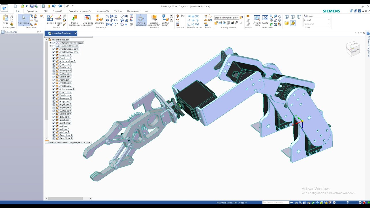 Brazo robot Arm Robotic en Solid Edge  2020    Ensamble final
