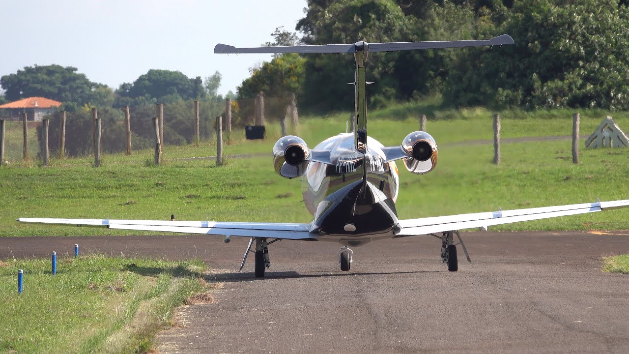 (4k) Avião Embraer Phenom 100 segurou nariz e decolou bonito na final