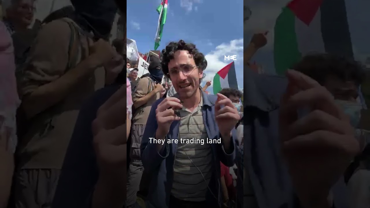 Jewish protesters join pro-Palestinian activists to condemn Israeli real estate event