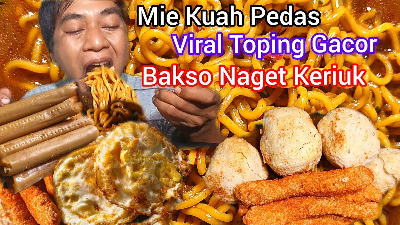 ASMR Eating 🍜 Menu Super Gila Toping Melimpah Mie kuah Pedas 