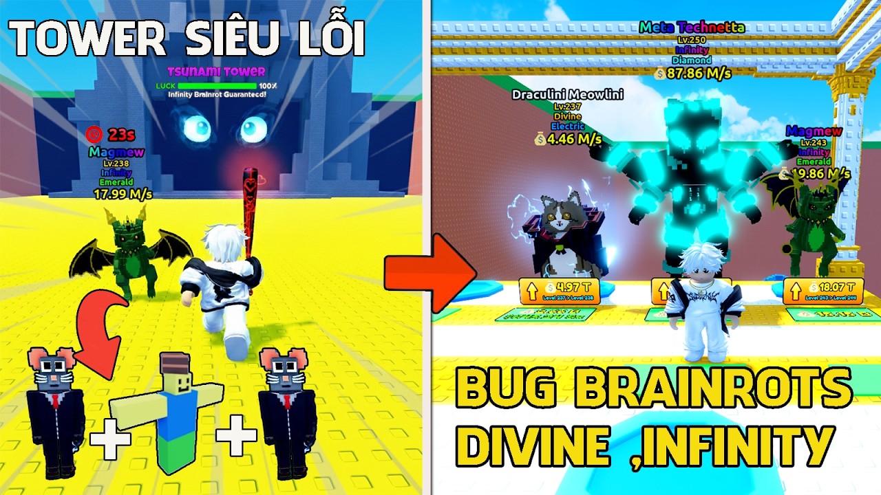 ESCAPE TISUNAMI FOR BRAINROTS| SỰ KIỆN TOWER BUG DIVINE LIÊN TỤC,  SỞ HỮU SIÊU PHẨM MAGMEW 0.00067%