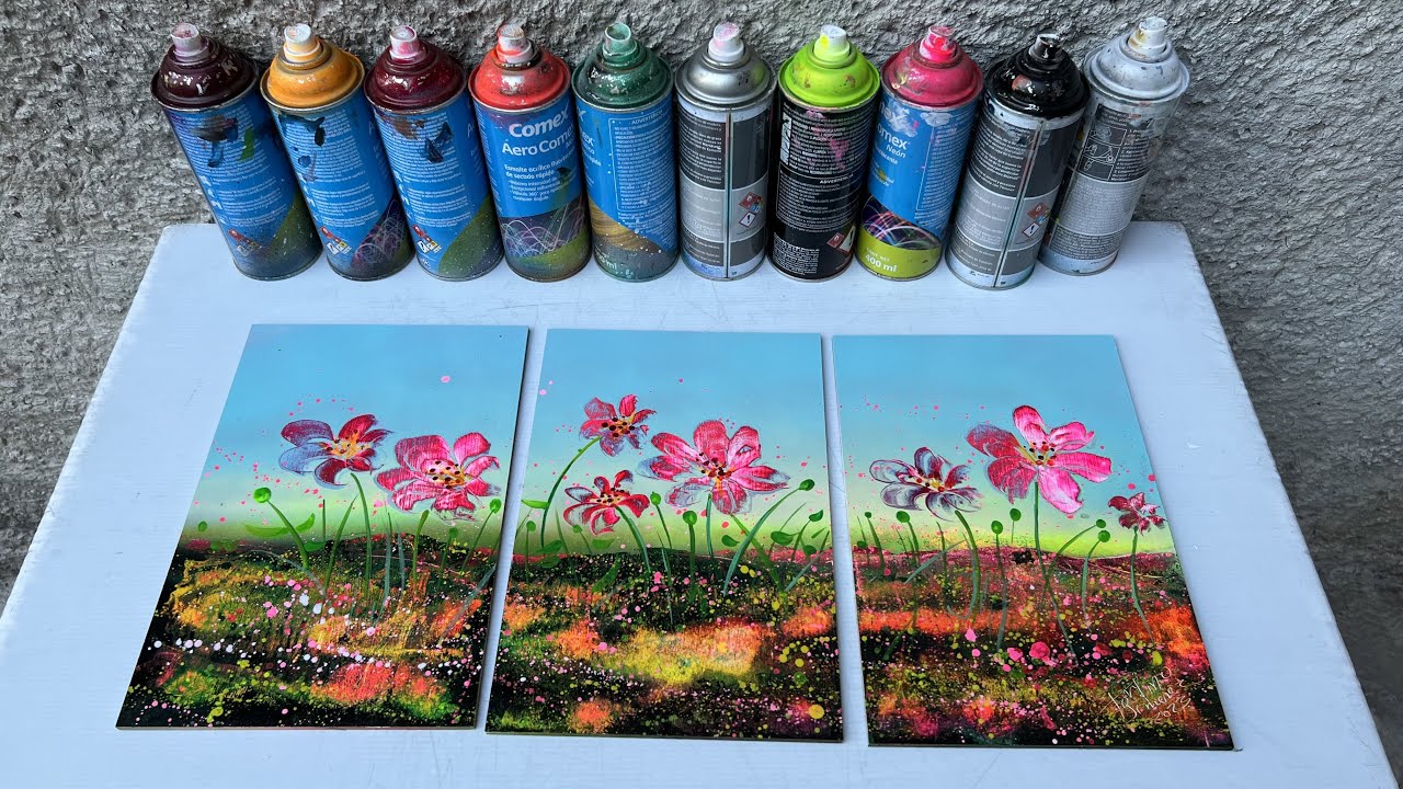 Flower field spray paint art for beginners