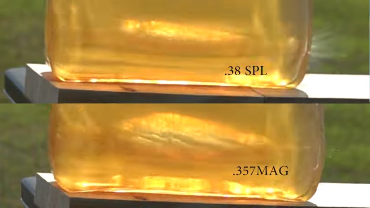 Test .38 SPL Vs .357 Mag  Calibre civil Vs calibre Uso Exclusivo en Gel Balistico Slow motion