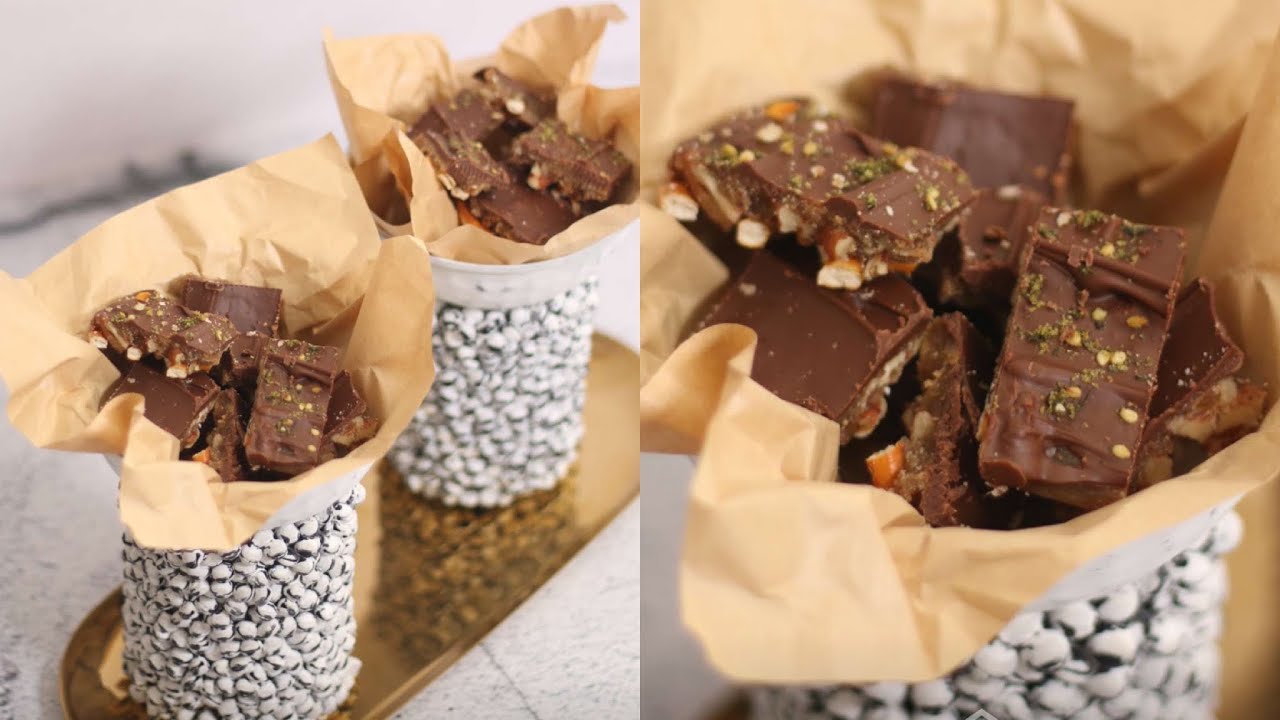 || شوكلاتة البريتزل بالكراميل والبيكان🍫🥨🤎|| لذيذذة 🥺 حبه وراء حبه 😋 من حلويات العيد🍫 الشيف حصه