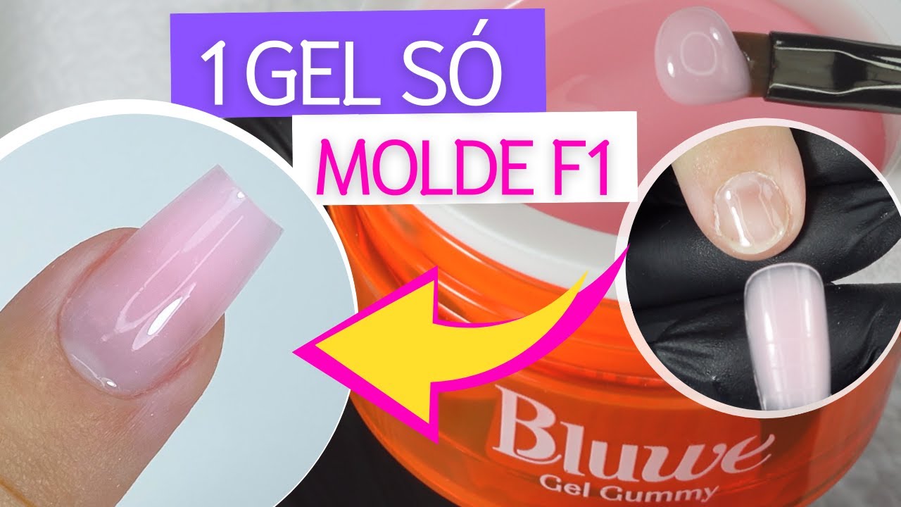 MOLDE F1 com 1 GEL S&Oacute; -  | Testando o Gel Gummy da Bluwe - Alongamento Iniciante - Mundo Nails