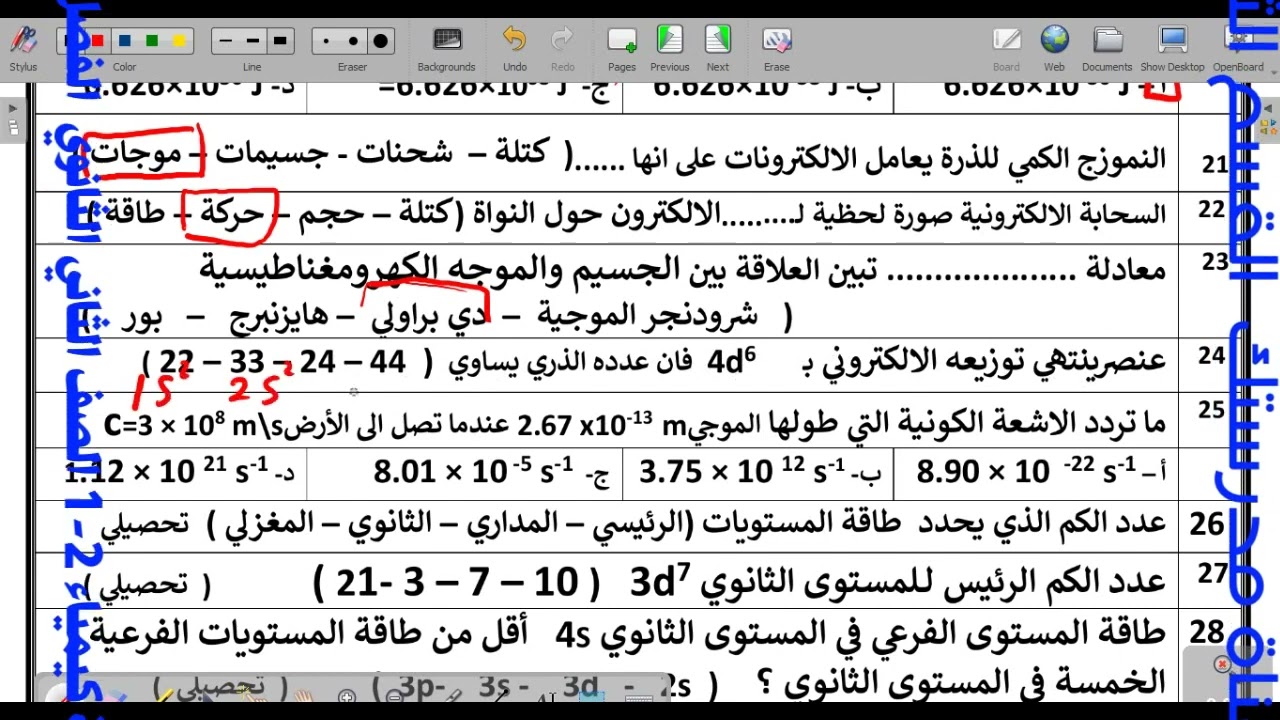 مراجعة وحل اسئلة كيمياء 2 1 الصف الثاني الثانوي  الفصل االثاني الضوء وطاقة الكم والتوزيع الالكتروني