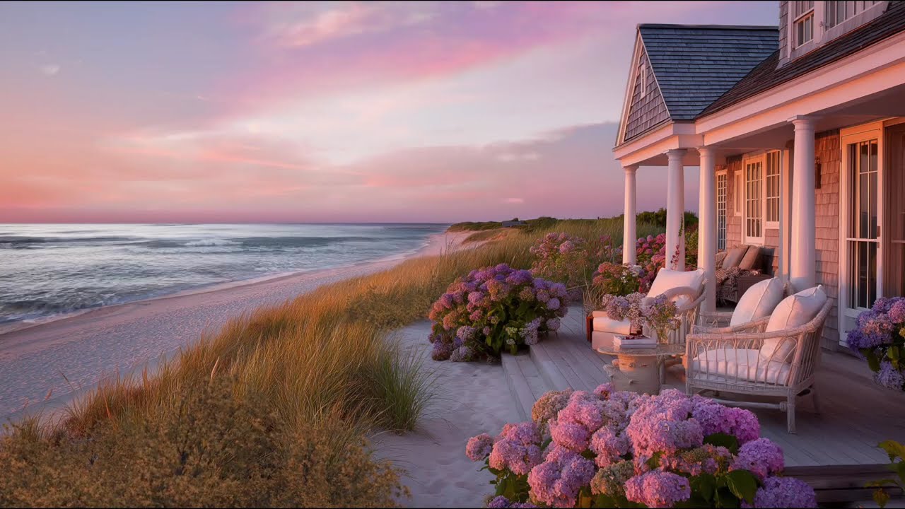 Cozy Coastal Porch Ambiance with Relaxing Ocean Sounds ASMR | Beach Ambience for Focus