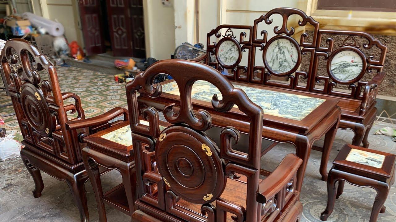 Bộ Bàn Ghế Móc Mỏ Gỗ Gụ Mộng Thủng 6 Món Siêu Đẹp Cho Khách Sành Chơi - Đồ Gỗ Mai Toàn