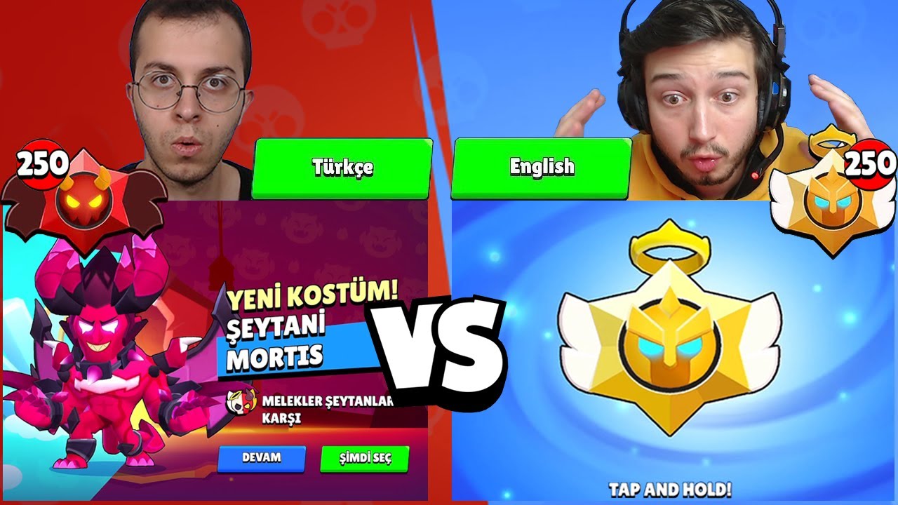 TÜRKÇE vs İNGİLİZCE HESAP ( 500 MELEK vs ŞEYTAN STARR HEDİYESİ AÇTIK ) !!! - Brawl Stars