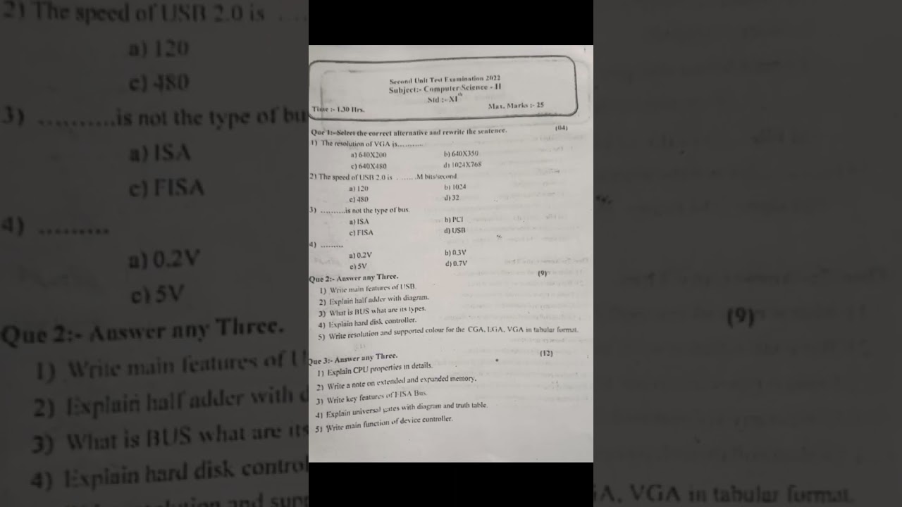 11th class COMPUTER SCIENCE 2 Question paper || 2nd Unit test  #board #paper @nibandhmala433