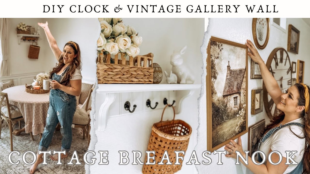 COTTAGE BREAKFAST NOOK MAKEOVER FEATURING JOYDECO // DIY ANTIQUE CLOCK & VINTAGE GALLERY WALL ✨