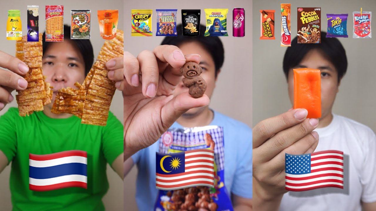KOMPILASI MAKAN SNACK DARI NEGARA THAILAND, MALAYSIA, DAN AMERIKA