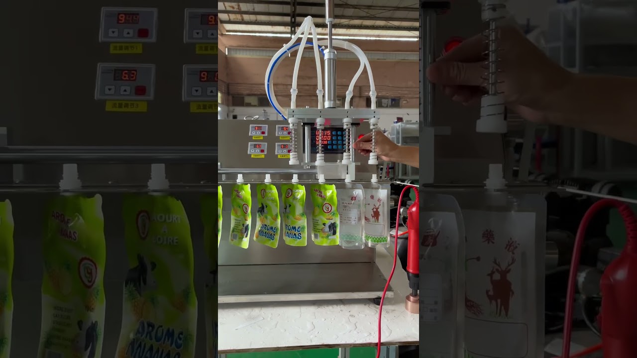 Semi-automatic stand-up pouch filling machine releases hands, #juice filling machine #drink filling