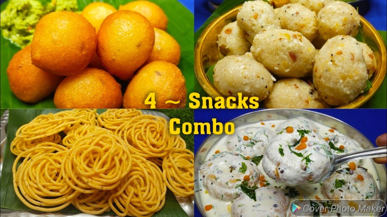 மொறு மொறு உடனடி முறுக்கு, புசு புசு தயிர் வடை, மைசூர் போண்டா, உப்புமா கொழுக்கட்டை | 4 ~ Snacks Combo