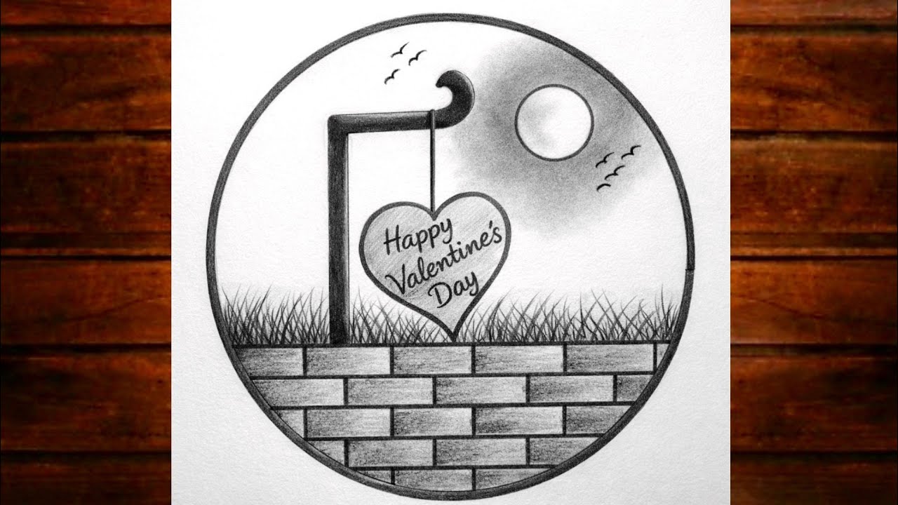 Easy circle Valentine's day drawing/Easy drawing ideas for beginners/How to draw pencil drawing