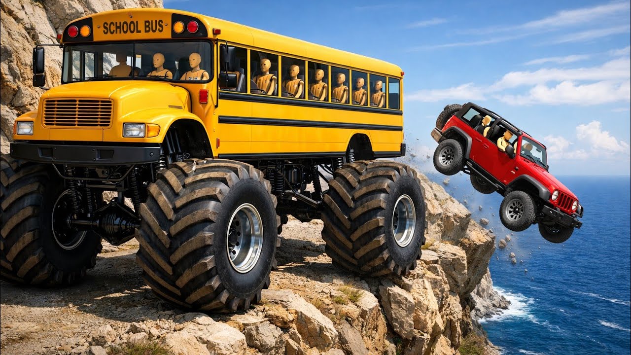 BeamNG.drive | School Bus on Dangerous Cliff Roads | 😱 Extreme Crash Test |#78