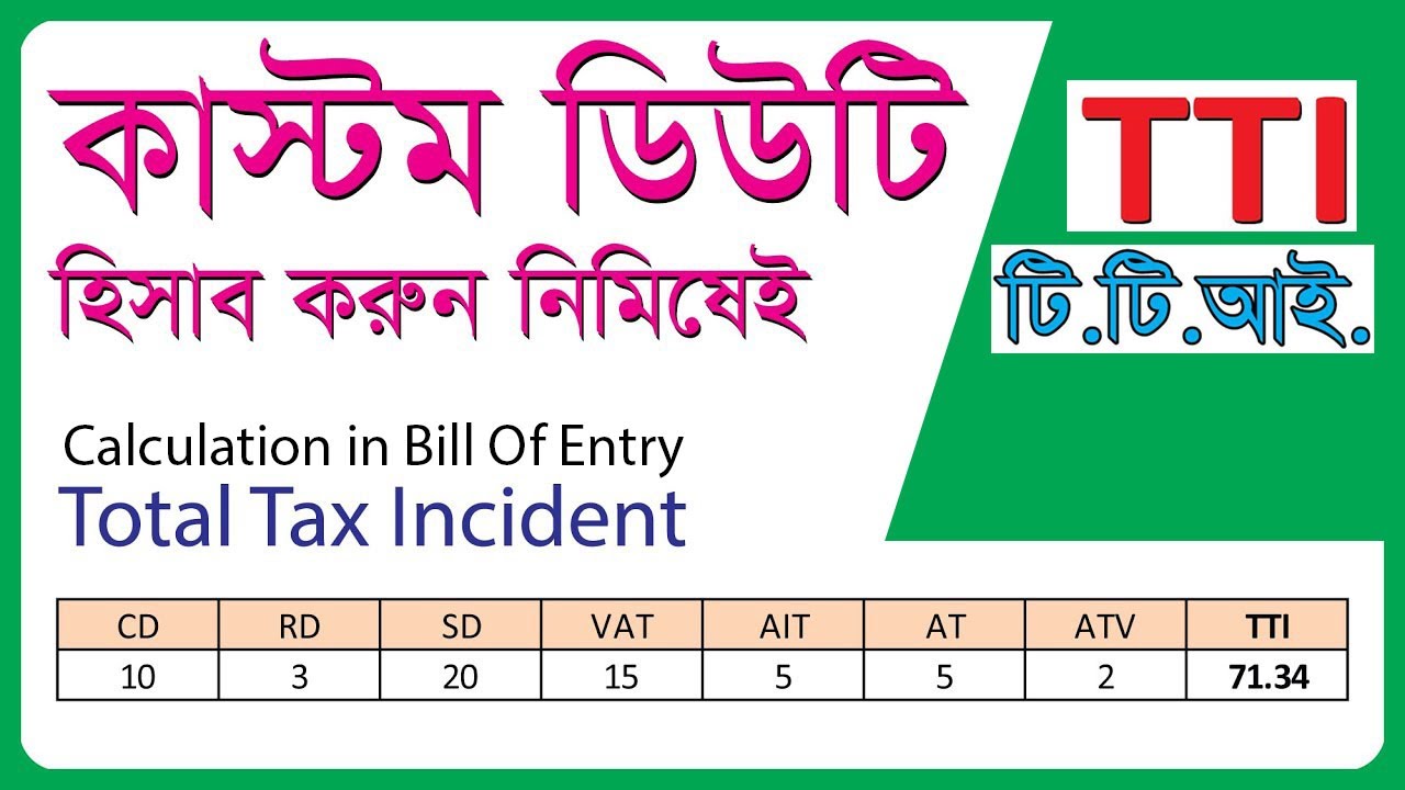 কাস্টম ডিউটি-ট্যাক্স ক্যালকুলেশন | টি.টি.আই. | Custom Duty Calculation | Total Tax Incident (TTI)