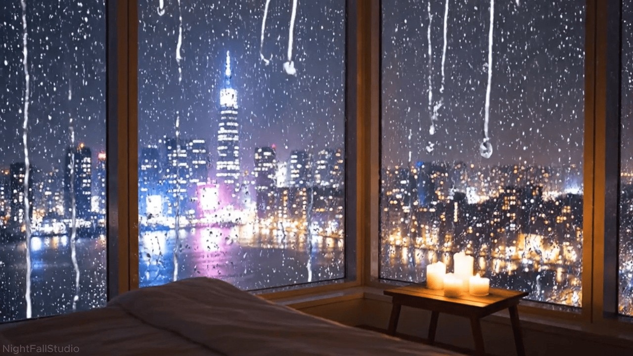 Rainy Night Bedroom Window – City Rain Sounds for Deep Sleep