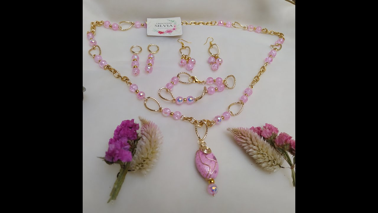 COMO HACER UN COLLAR LARGO  CON CRISTALES ROSAS CURSO #96