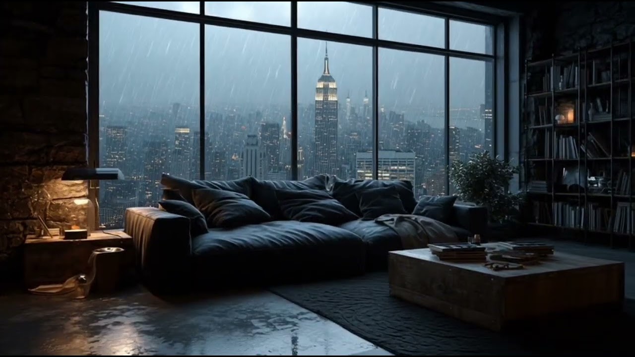 2 Hours of Rain Outside a Modern Apartment | Relax, Study, Sleep