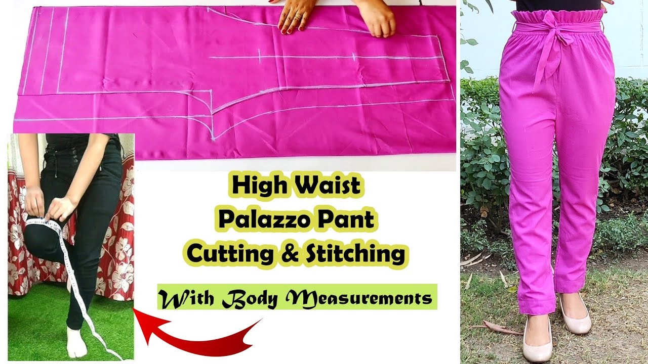 High Waist Paper Bag Pant Cutting And Stitching | Palazzo Pant | English Subtitle | Stitch By Stitch
