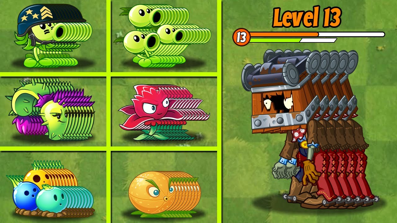 PVZ 2 Challenge - 100 Plants Max Level Vs 5 Cart-Head Zombies Level 13 - Who Will Win?
