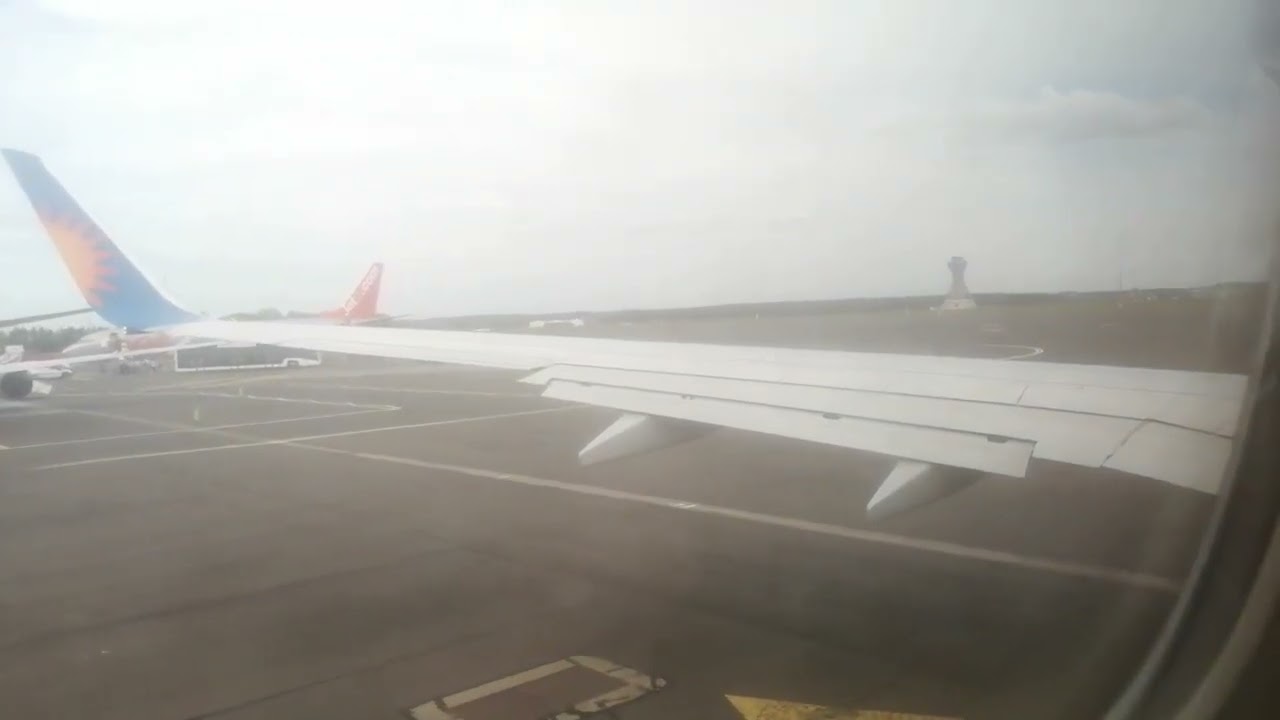 Newcastle airport, pushback, engine start,taxi and takeoff to Cyprus