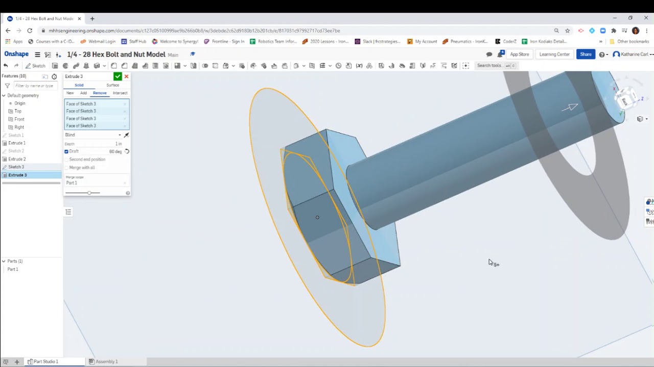OnShape 1 4   28 Hex Bolt