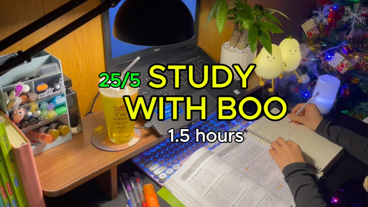 #113: 1.5 HOURS STUDY WITH ME 🌙 | Late Night | Pomodoro 25-5 | Real Time | Fire Crackling Sound
